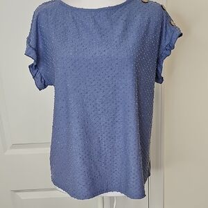 W5 Blue Textured Blouse with‎ Button Accents